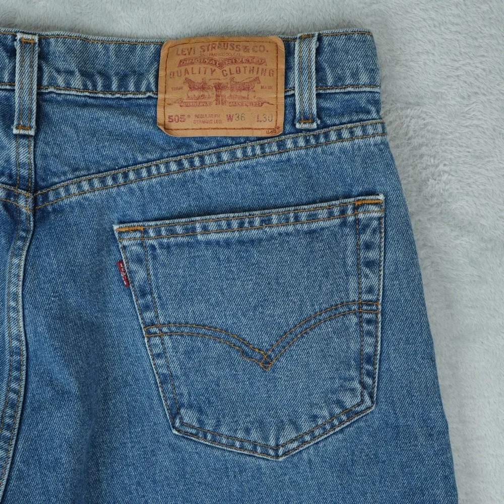 90s‎ Vintage Levis 505 Jeans Mens 36x30 Blue Regular Fit Straight Leg 1998 Denim